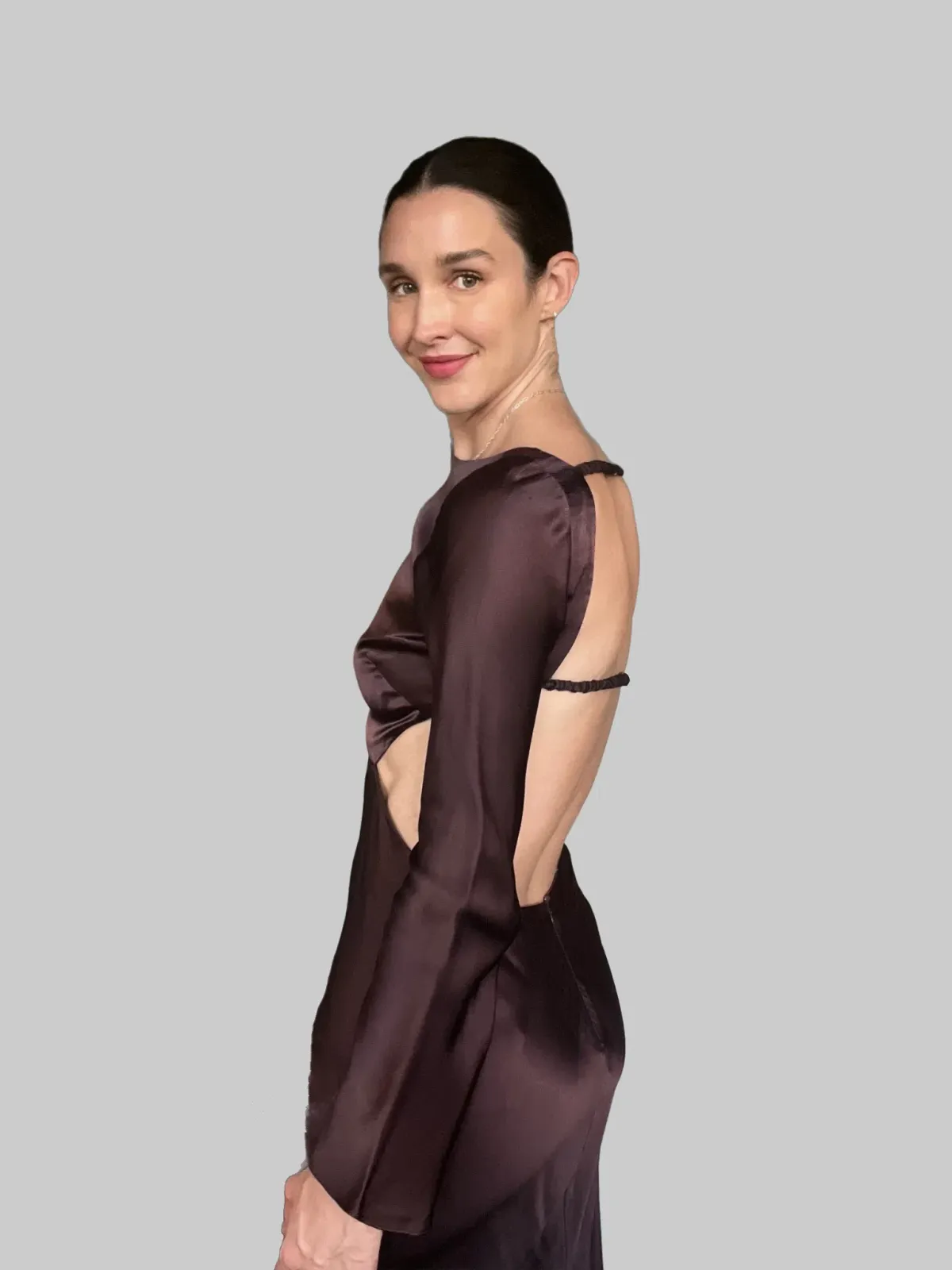 Shona Joy Lana Long Sleeve Open Back Midi Dress Burgundy Size 8 - Image 5