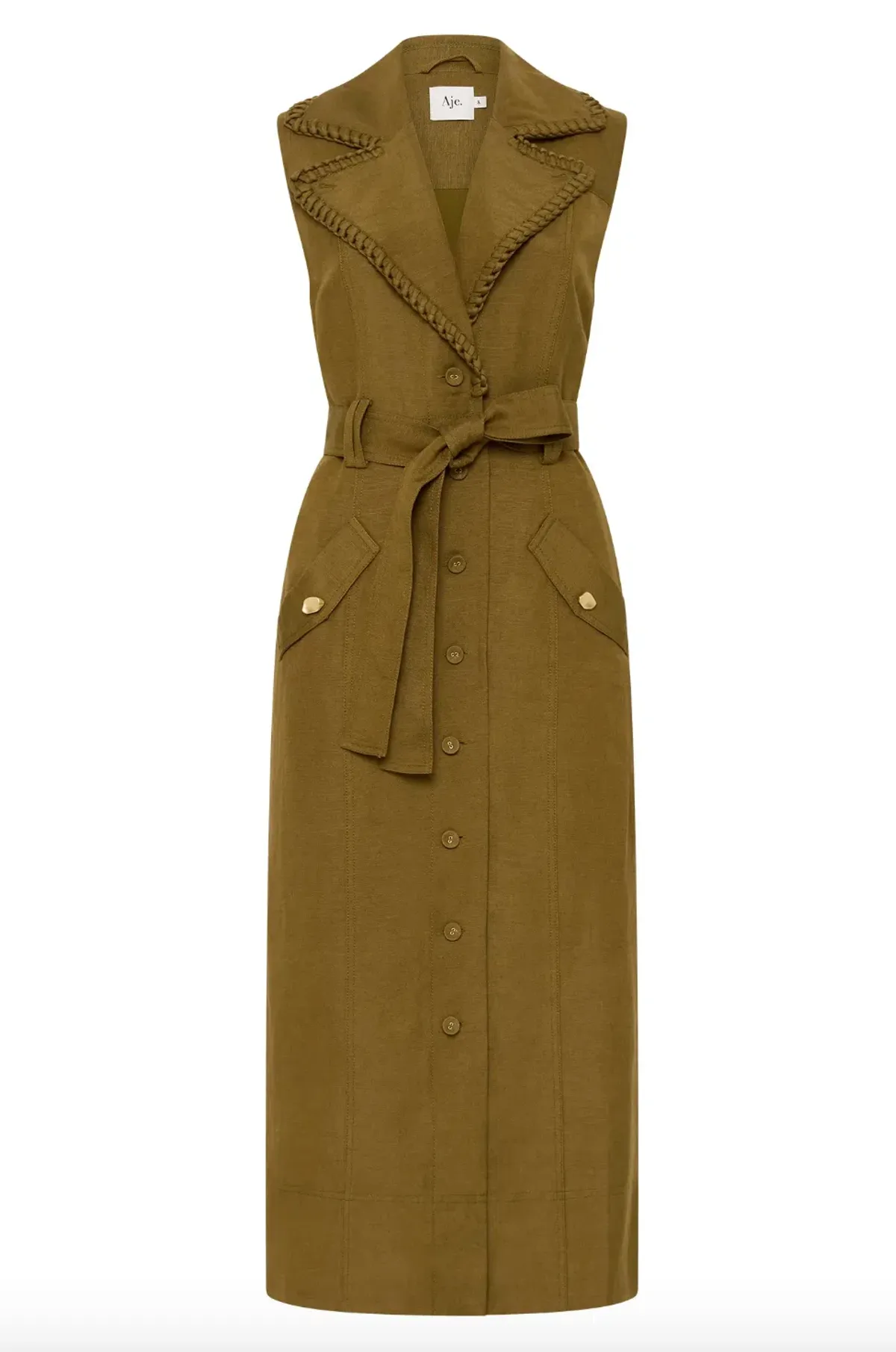 Aje Encompass Utility Midi Dress in Deep Olive Size 8 - Image 4