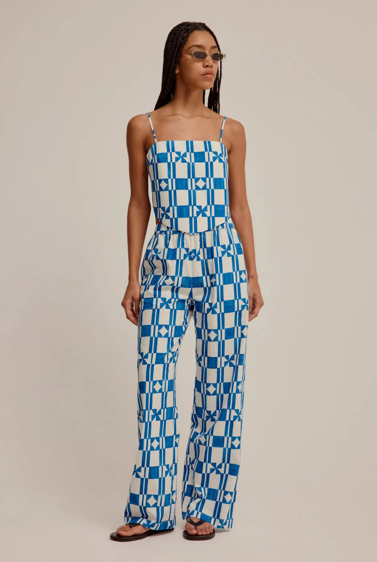 Venroy Printed Poplin Top Size XS/AU 6 & Pants Size S/AU 8 Set Print - Image 1