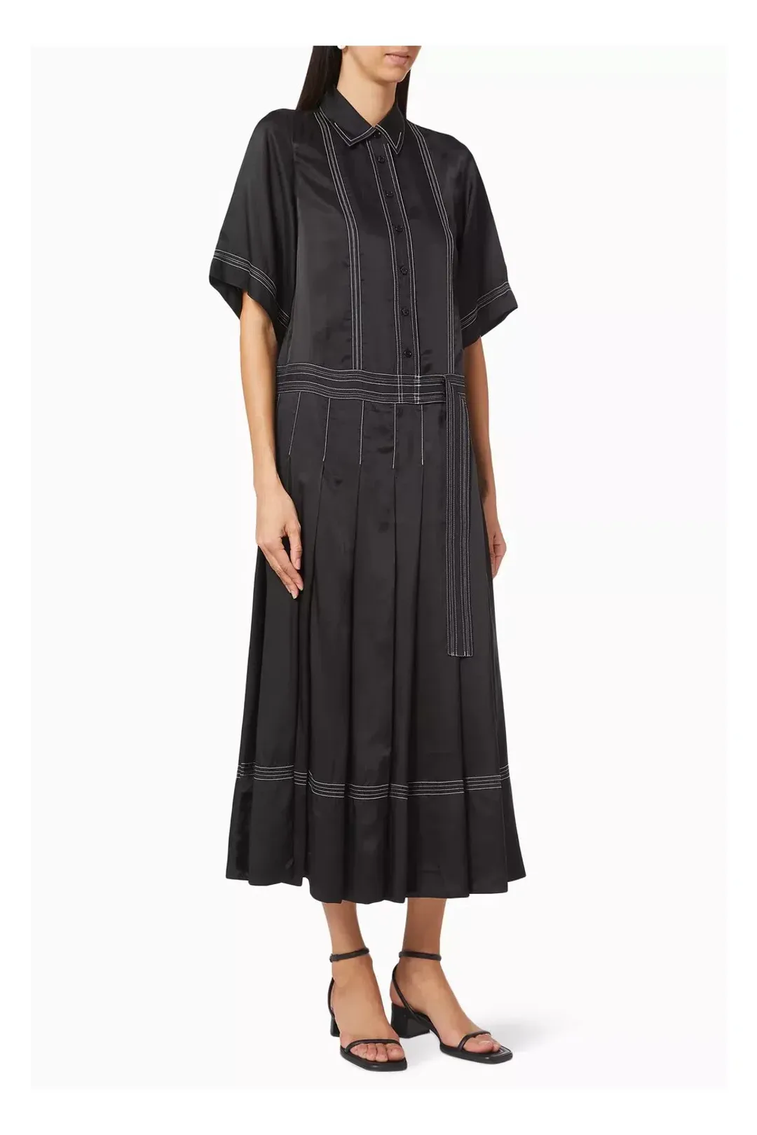Lee Matthews Adelaide Pleated Shirt Dress Black Size 12 for rent on The Volte - main image