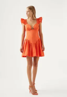 Aje Simone Frill Sleeve Mini Dress Orange Size 12 for rent on The Volte - image 1