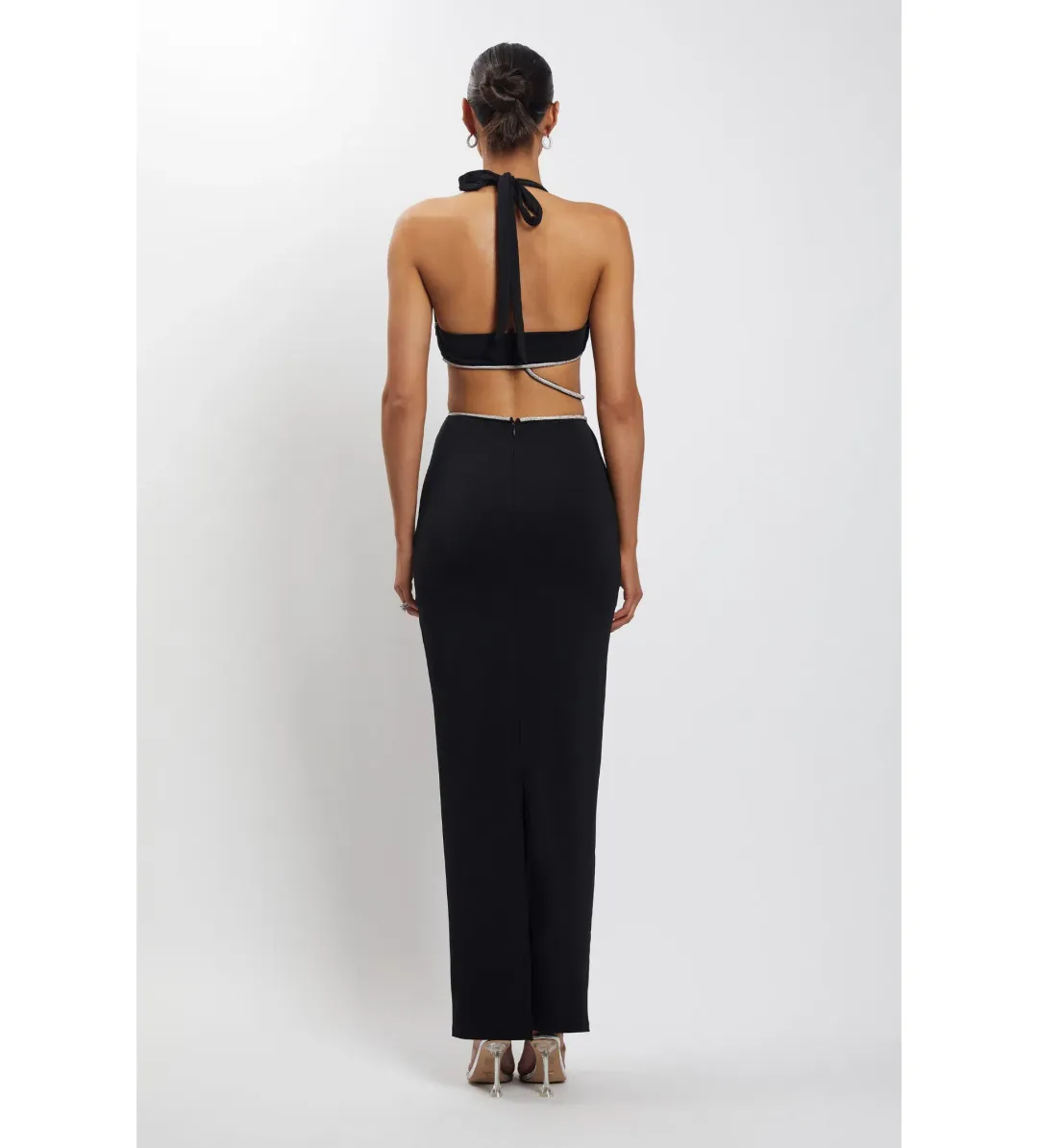 MESHKI Nicha Diamante Cut Out Maxi Dress Black Size 8 for rent on The Volte - main image