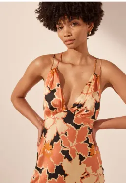 Shona Joy Rosa Silk Plunged Double Strap Mini Dress Coral/Pink Multi Size 8 for rent on The Volte - image 2