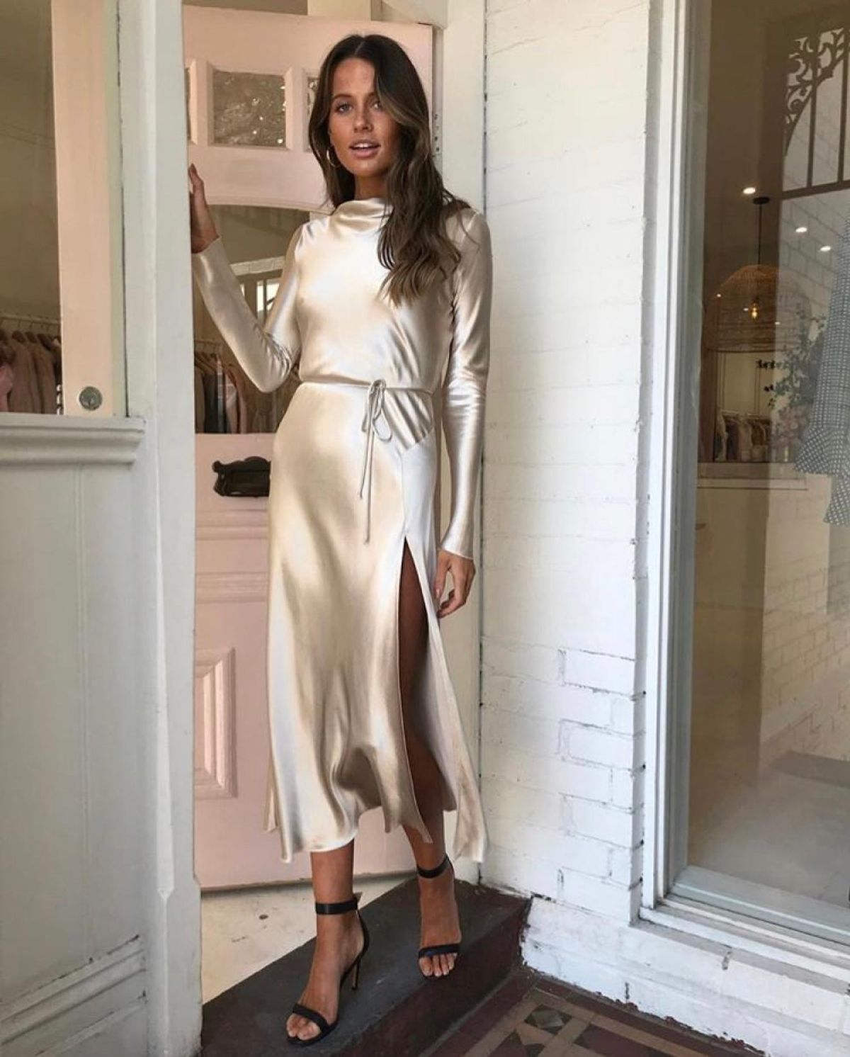 Bec & Bridge Kaia Long Sleeve Dress in Sand Size 8 for rent on The Volte - main image
