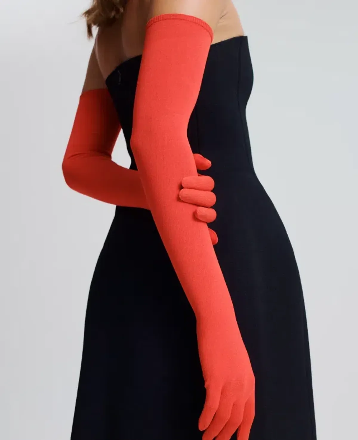 Scanlan Theodore Crepe Knit Peplum Strapless Dress With Gloves Crayon Size 6 - Image 3