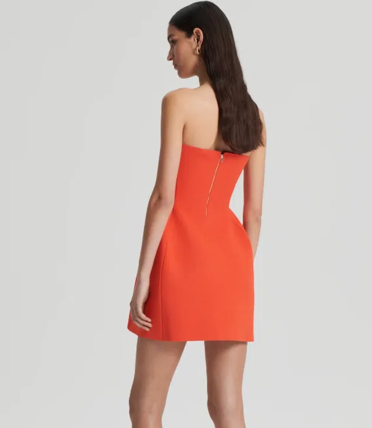 Scanlan Theodore Crepe Knit Peplum Strapless Dress With Gloves Crayon Size 6 - Image 6