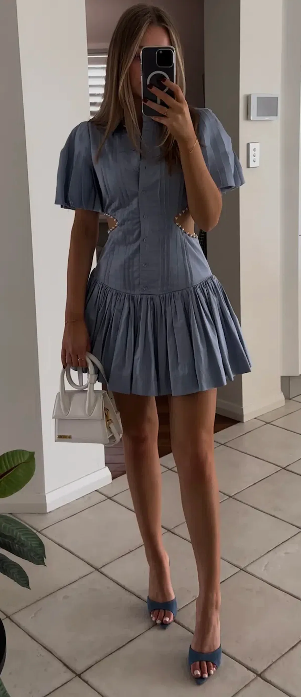 Aje Mythos Pearl Waist Mini Dress Blue Size 6 - Image 5