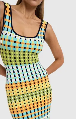 By Johnny Eve Grid Scoop Back Midi Dress Multi Size S/Au 8 for rent on The Volte - image 2