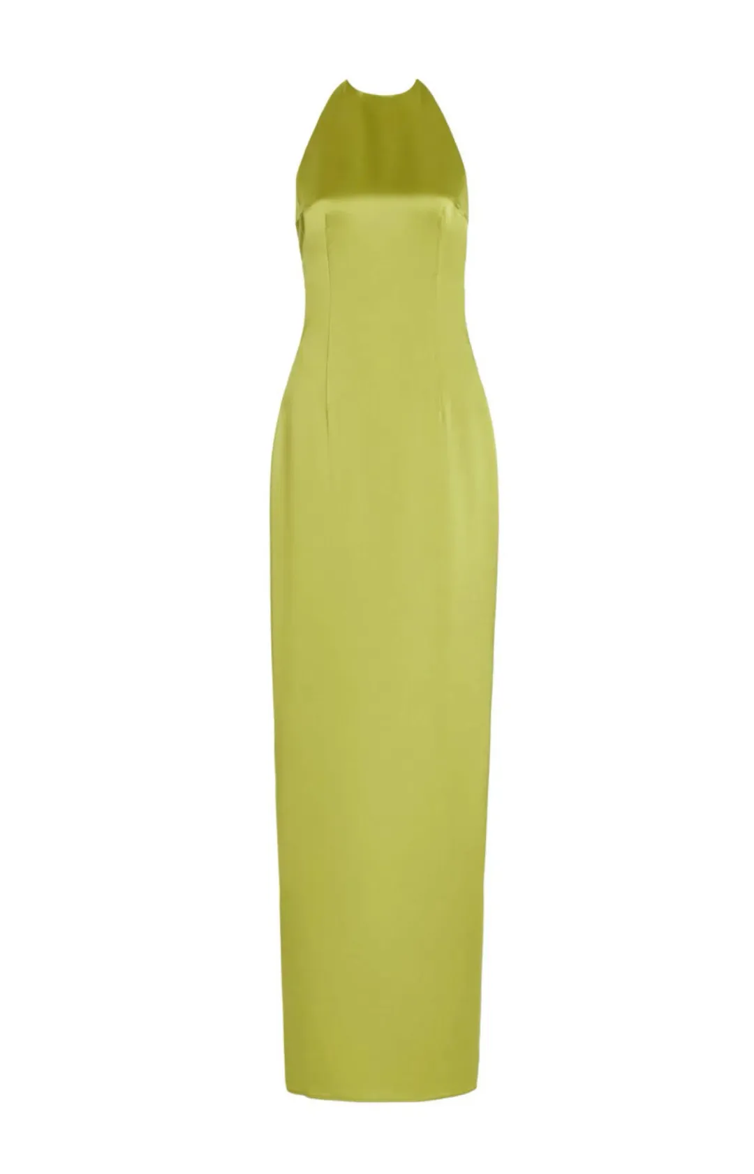 STAUD Janet Satin Halterneck Maxi Dress Lime Green Size 8 for rent on The Volte - main image
