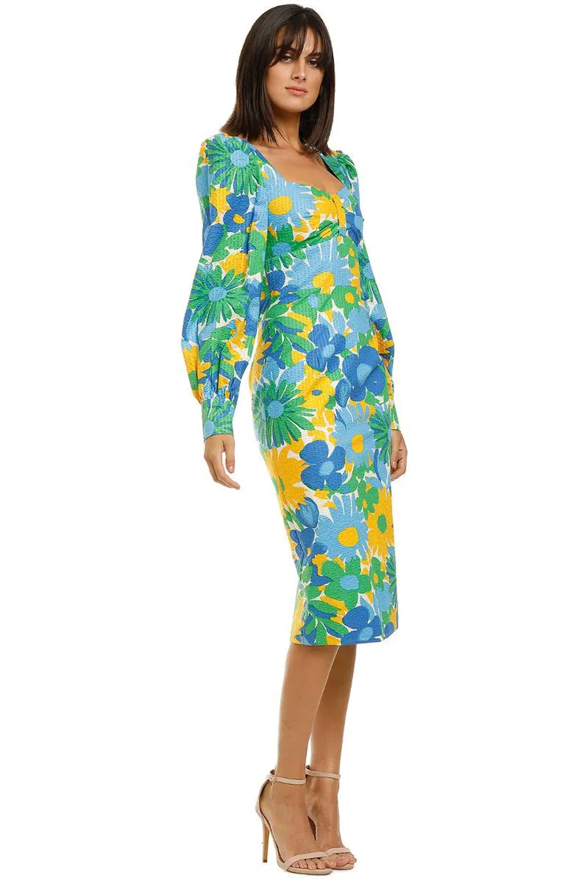 By Johnny Sunday Floral Cuff Sleeve Midi Dress Multi Size 8 - Image 2