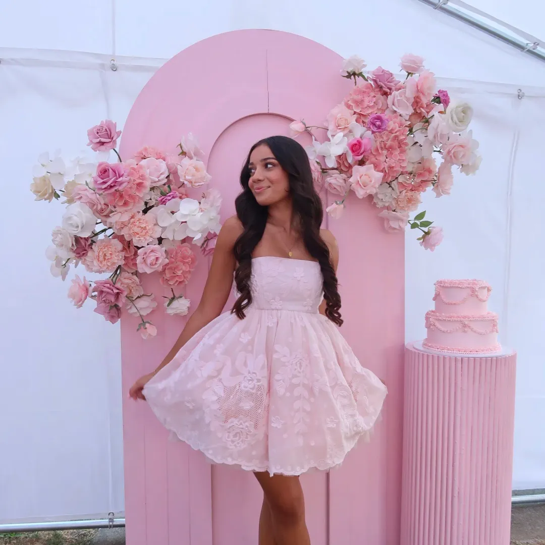 LoveShackFancy Jaylen Mini Dress in Ballerina Pink Size 6 for rent on The Volte - main image