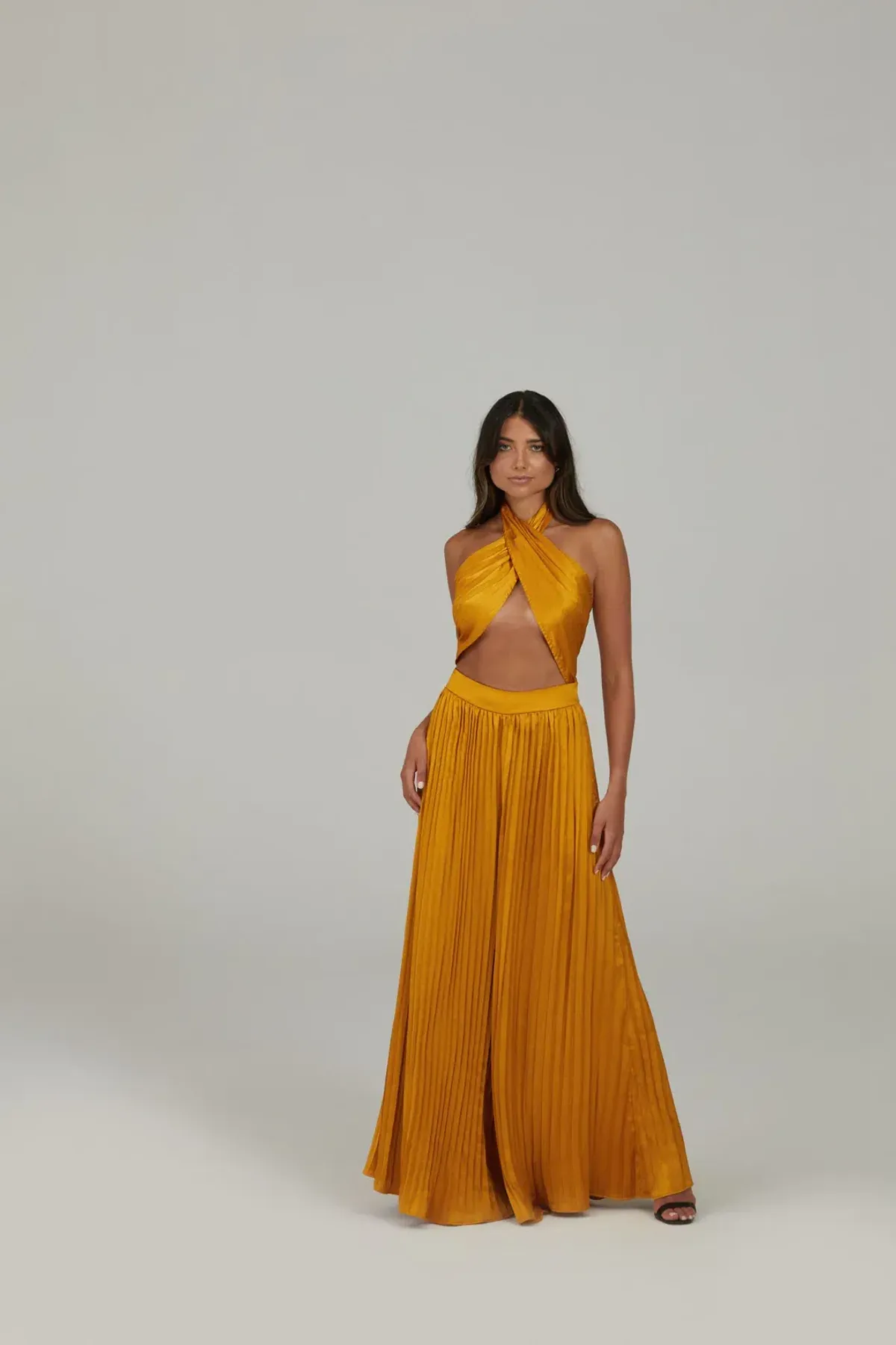 Karna Ramsay Stella Jumpsuit Yellow Gold Size S (AU 8) for rent on The Volte - main image