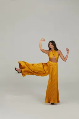 Karna Ramsay Stella Jumpsuit Yellow Gold Size S (AU 8) for rent on The Volte - image 2