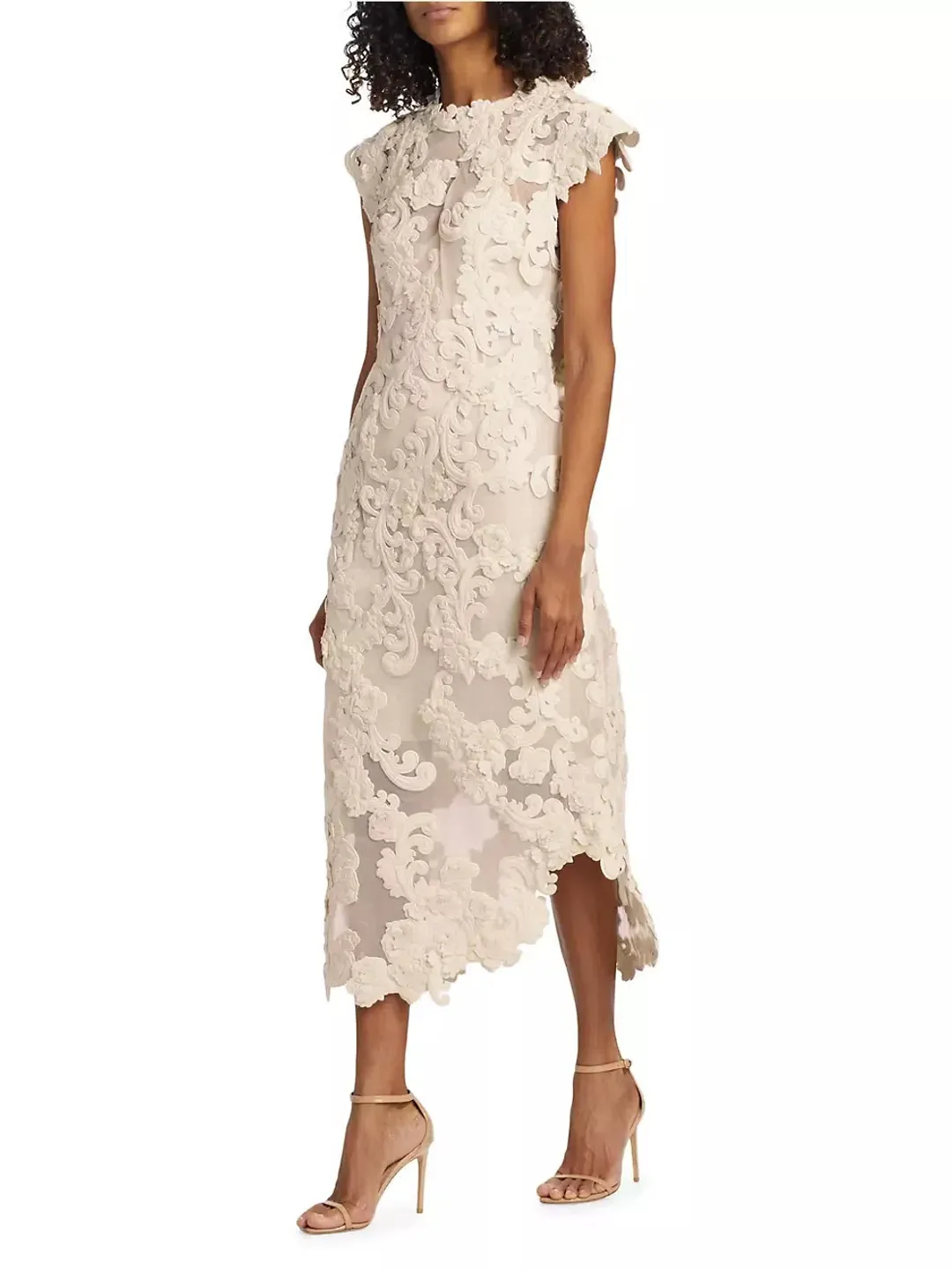 Zimmermann Sensory Motif Embroidered Velvet Appliquéd Midi Dress Macadamia Size 0 / AU 8 for rent on The Volte - main image