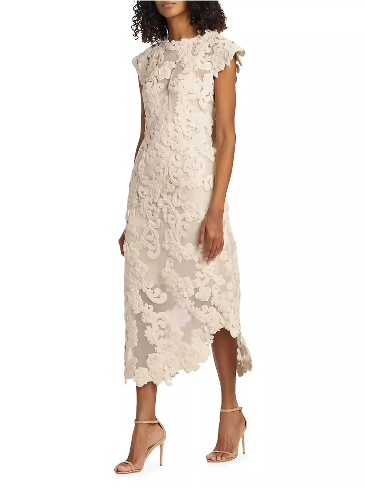 Zimmermann Sensory Motif Embroidered Velvet Appliquéd Midi Dress Macadamia Size 0 / AU 8 - Image 1