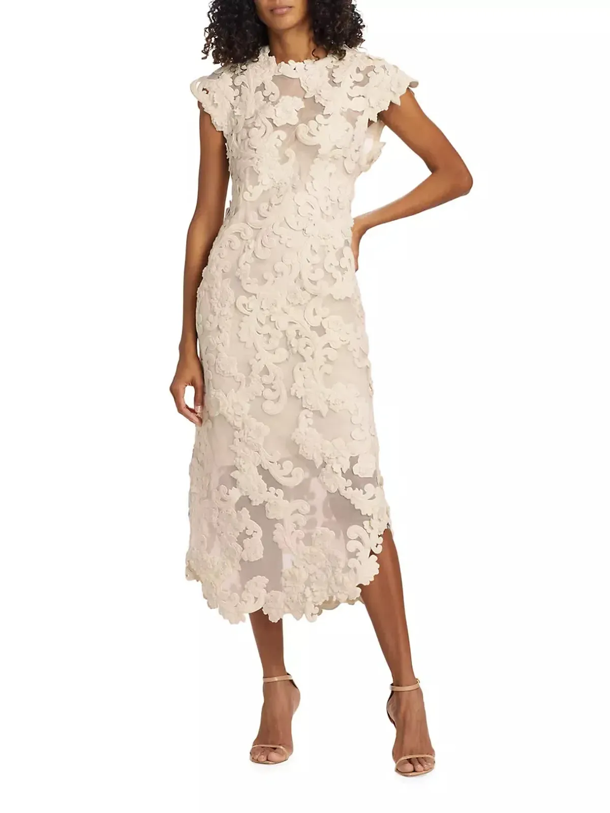 Zimmermann Sensory Motif Embroidered Velvet Appliquéd Midi Dress Macadamia Size 0 / AU 8 - Image 4