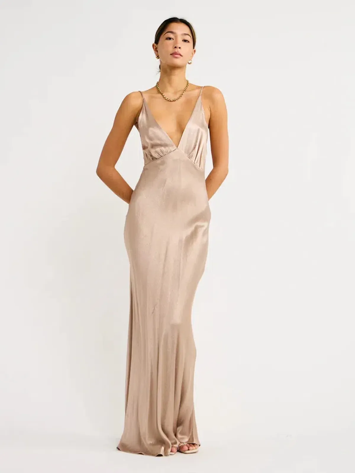 Bec & Bridge Lorelai V Maxi Dress in Smoke Taupe Size AU 8 - Image 1