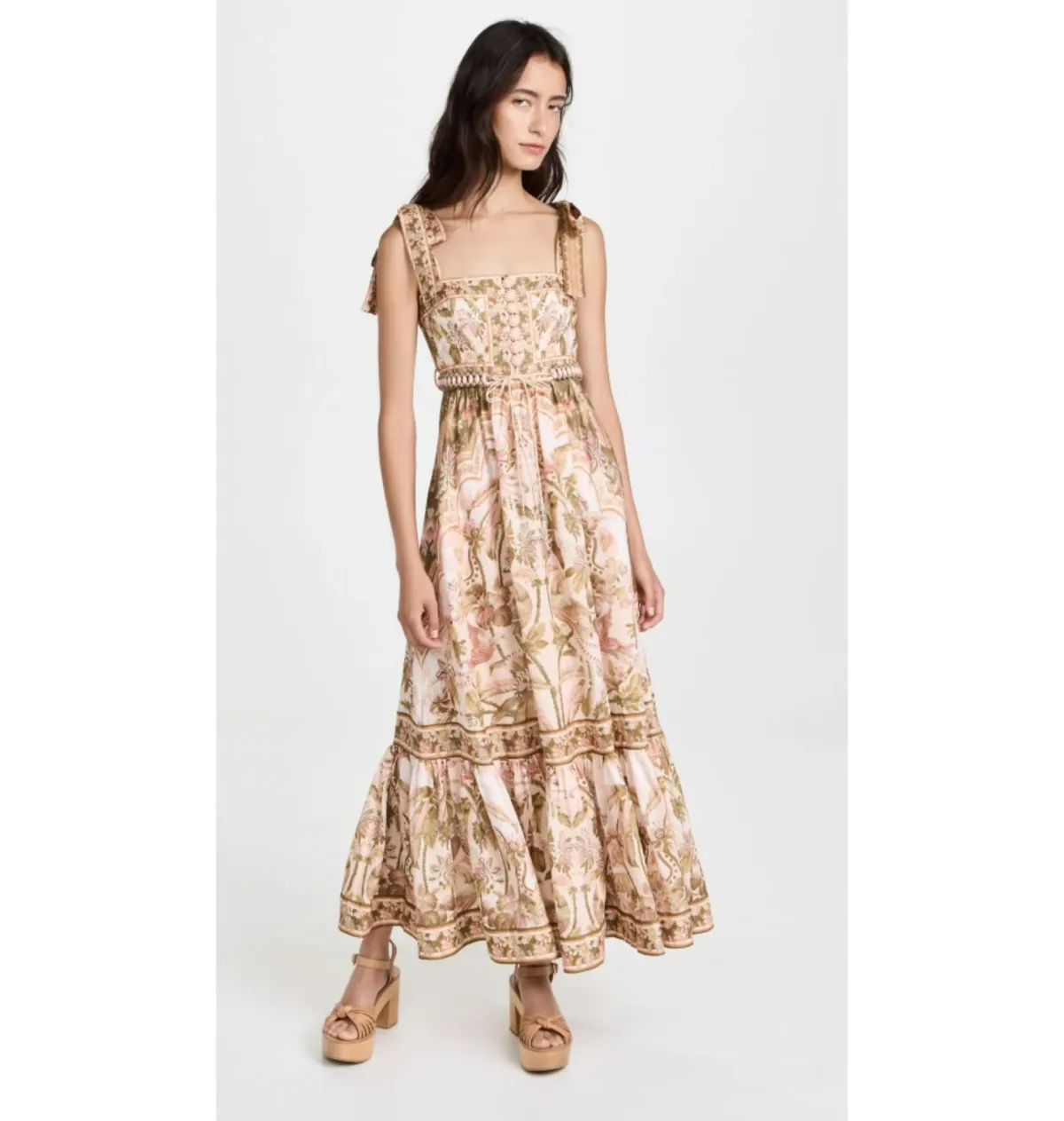 Zimmermann Lyre Picnic Dress in Khaki Palm Size 3 / AU 14 - Image 1