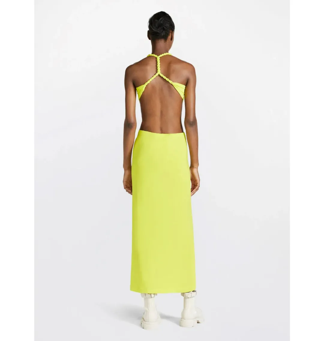 Dion Lee Rope-trimmed Open-back Cady Midi Dress in Yellow Size AU 6 for rent on The Volte - main image