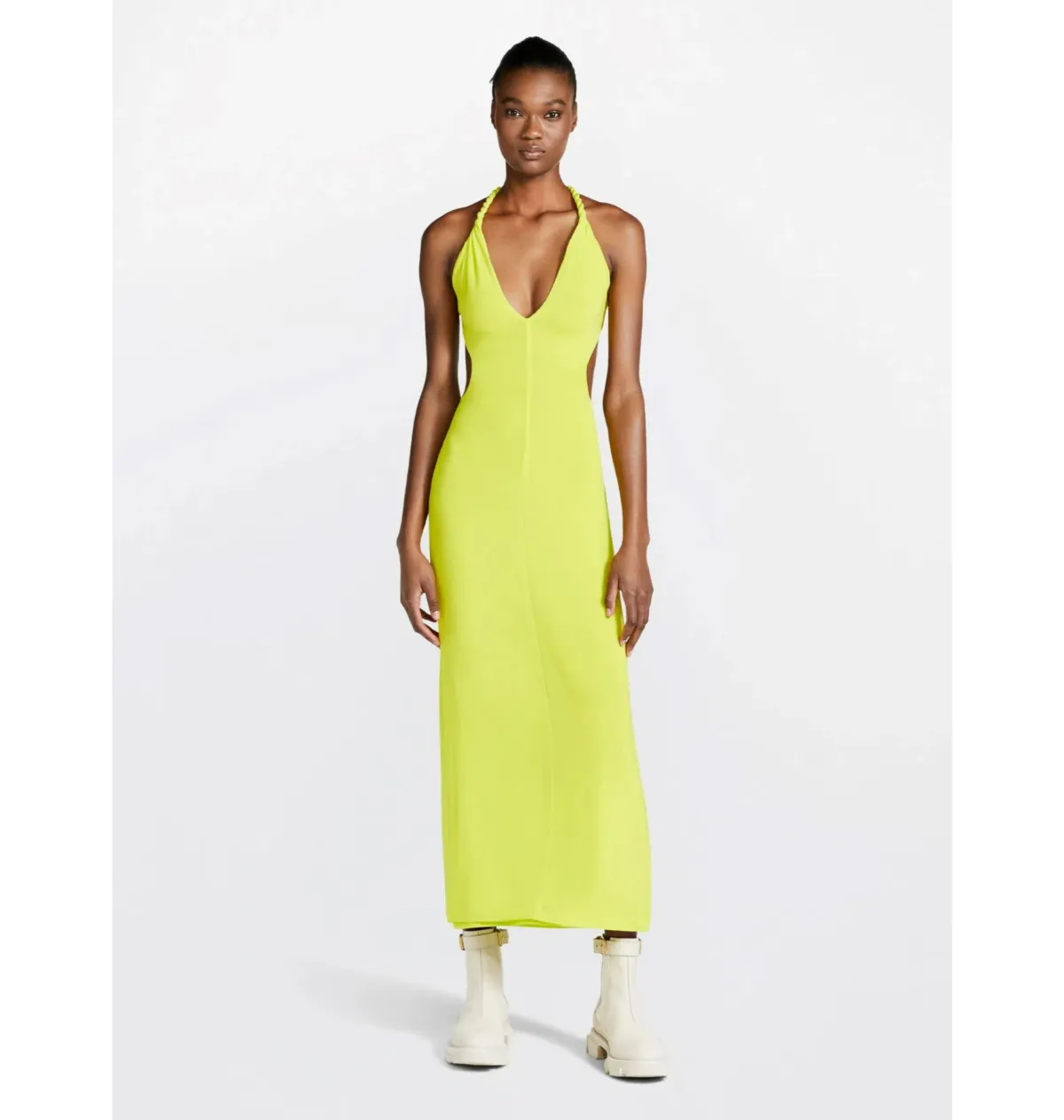Dion Lee Rope-trimmed Open-back Cady Midi Dress in Yellow Size AU 6 for rent on The Volte - main image