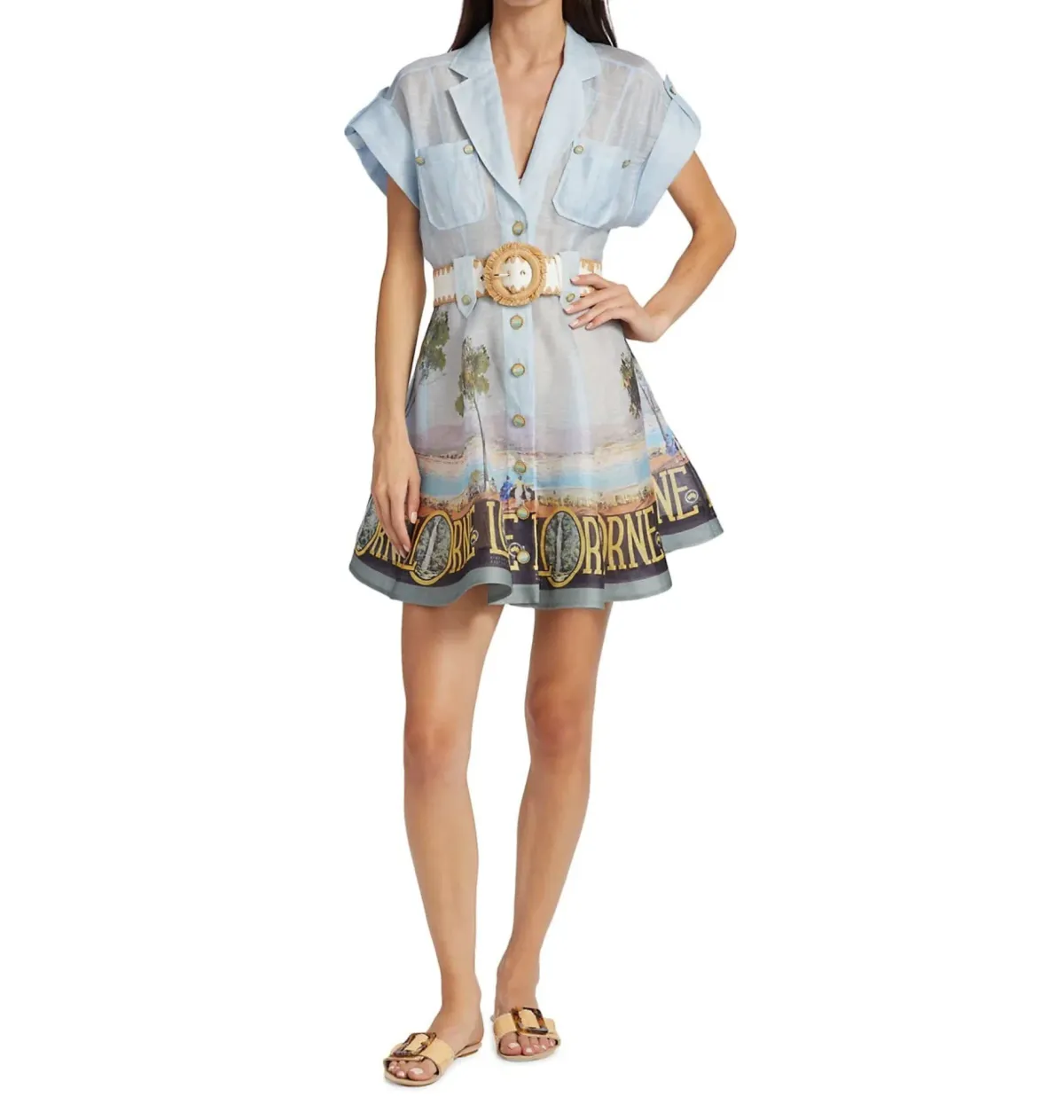Zimmermann Postcard Shirt Mini Dress Lorne Print Size 2 / AU 12 - Image 1