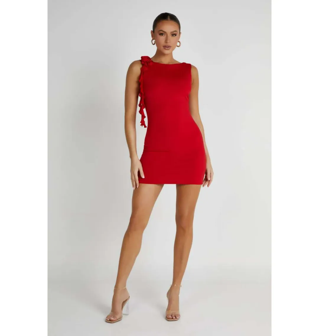 Meshki Bronte Backless Rose Mini Dress in Red Size AU 8 for rent on The Volte - main image