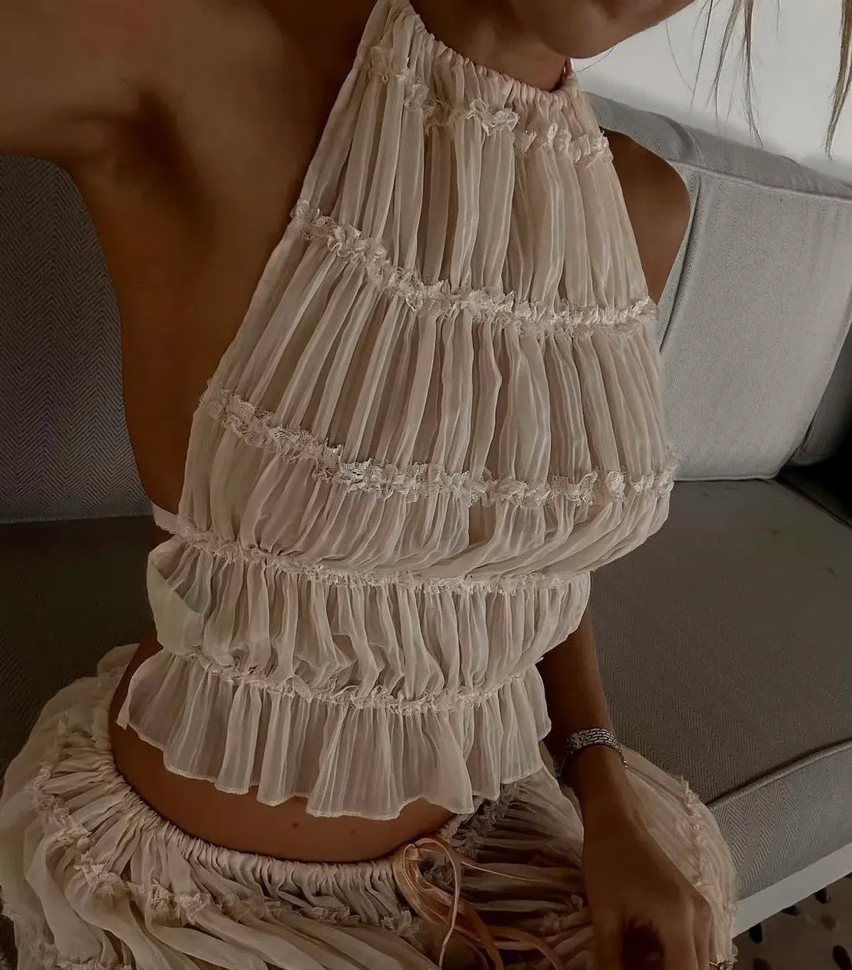 Arcina Ori Juliette Halter Top & Maxi Skirt Set Warm Cream Size S / AU 8 - Image 2