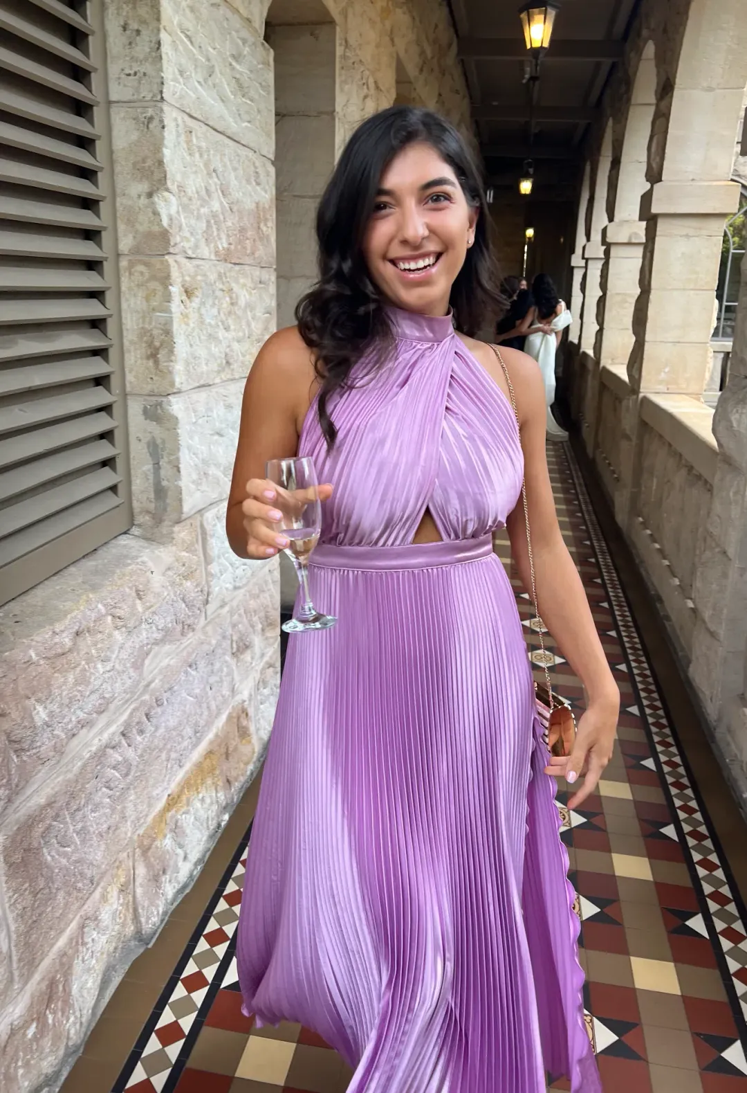 L'Idée Pleated Halterneck Dress Violet Purple Size 8 for rent on The Volte - main image