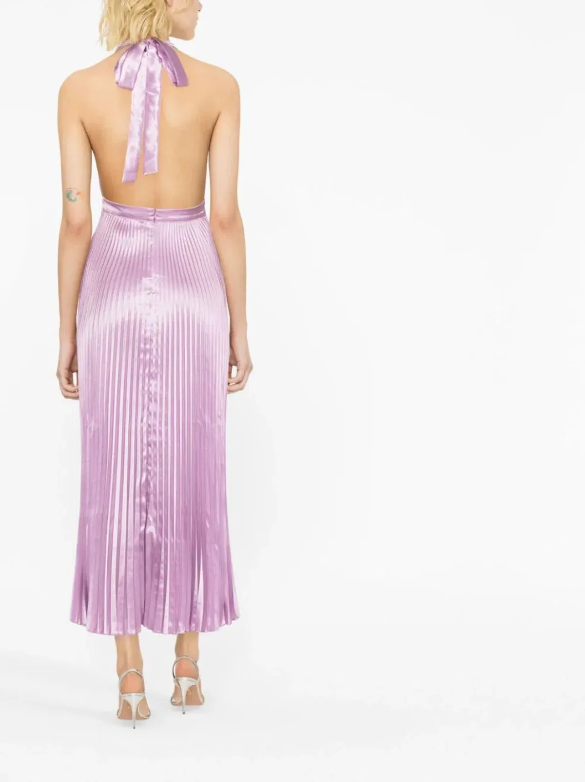 L'Idée Pleated Halterneck Dress Violet Purple Size 8 - Image 3