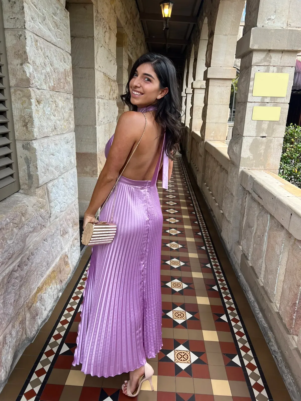 L'Idée Pleated Halterneck Dress Violet Purple Size 8 - Image 5