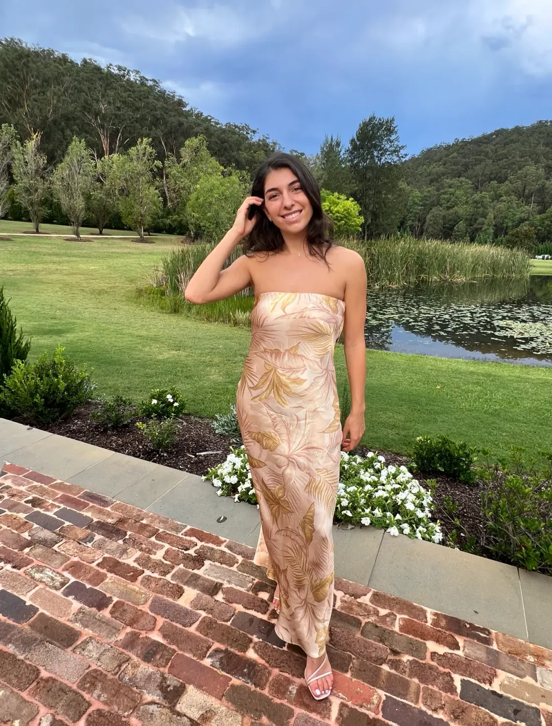 Bec & Bridge Dusty Palms Strapless Maxi Dress Print Size AU 8 for rent on The Volte - main image