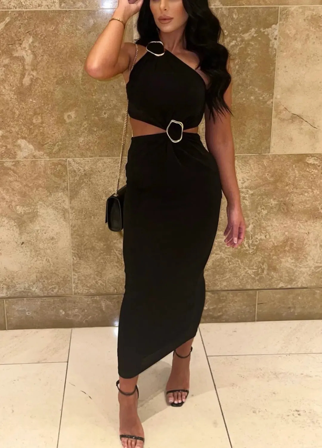 Misha Klara Slinky Jersey Midi Dress Black Size 8 for rent on The Volte - main image