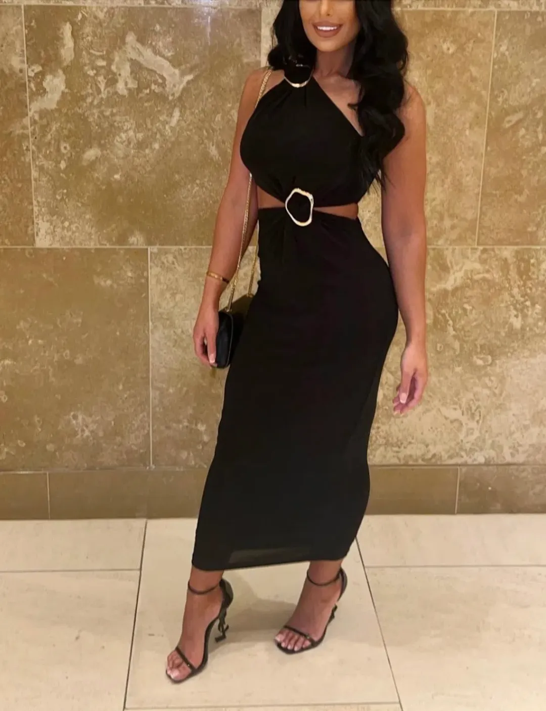 Misha Klara Slinky Jersey Midi Dress Black Size 8 for rent on The Volte - main image