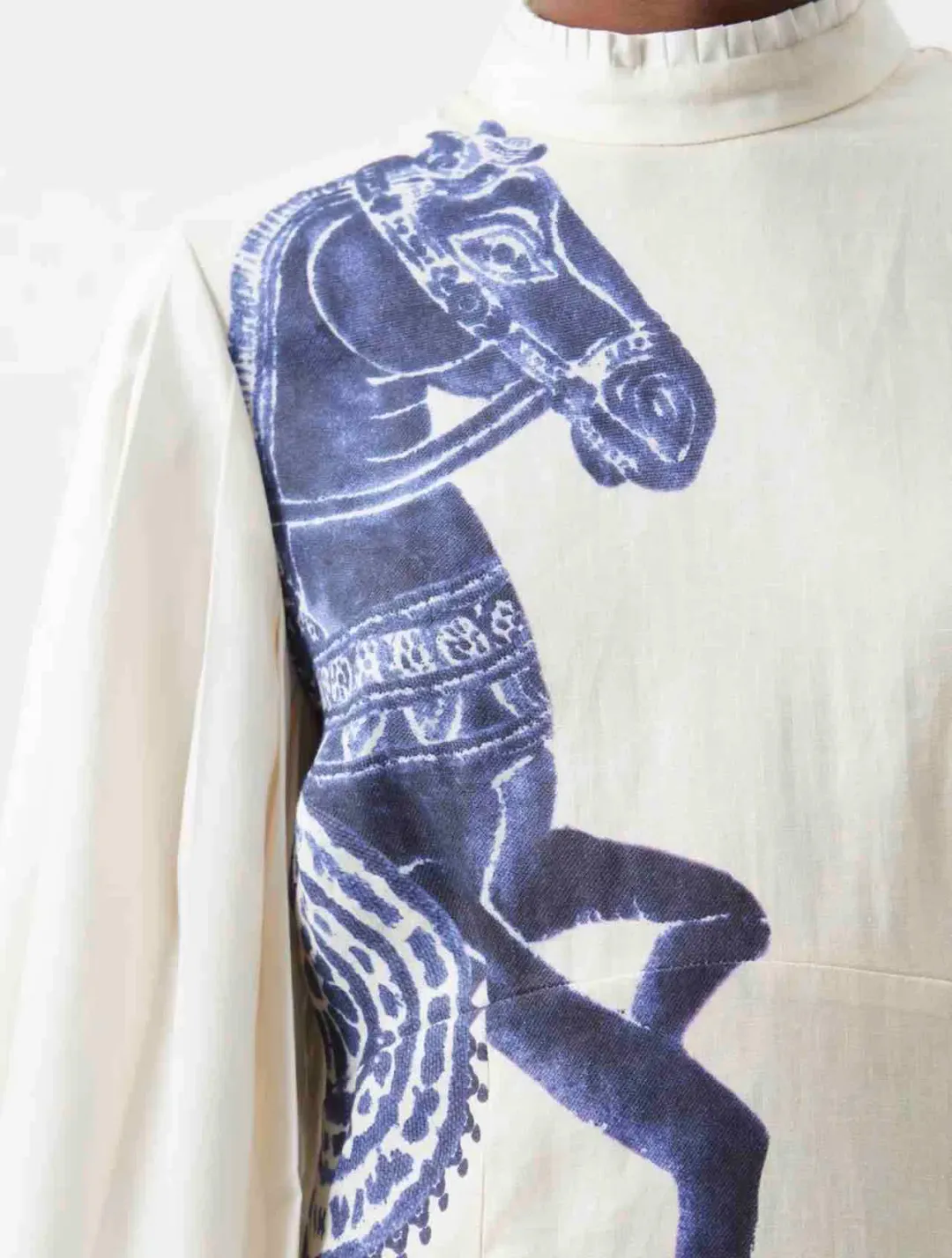 Alemais Rider Pleat Sleeve Midi Dress Cream/Blue Size 14 for rent on The Volte - main image