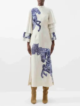 Alemais Rider Pleat Sleeve Midi Dress Cream/Blue Size 14 for rent on The Volte - image 3