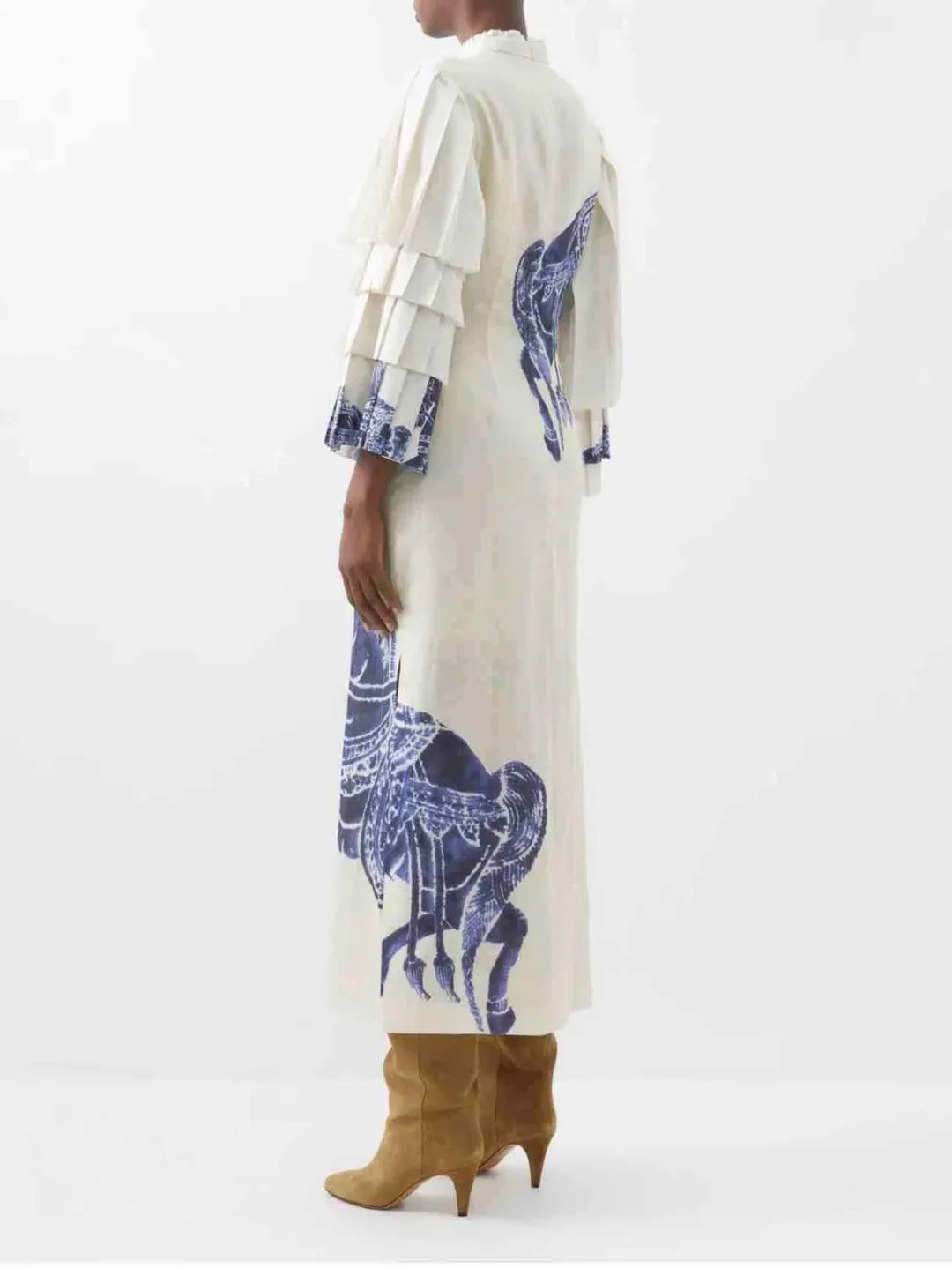 Alemais Rider Pleat Sleeve Midi Dress Cream/Blue Size 14 for rent on The Volte - main image