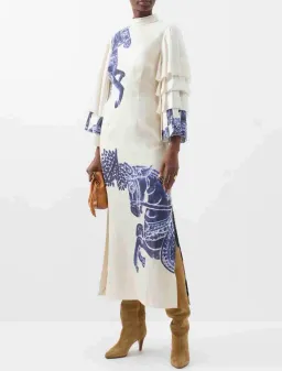 Alemais Rider Pleat Sleeve Midi Dress Cream/Blue Size 14 for rent on The Volte - image 2