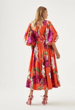 Aje Marlene Floral Midi Dress Vivid Camellia Size 4 for rent on The Volte - image 3