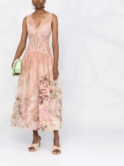 Zimmermann The Dancer Sleeveless Lace Midi Dress Blush Garden Floral Size 1 / AU 10 for rent on The Volte - image 1