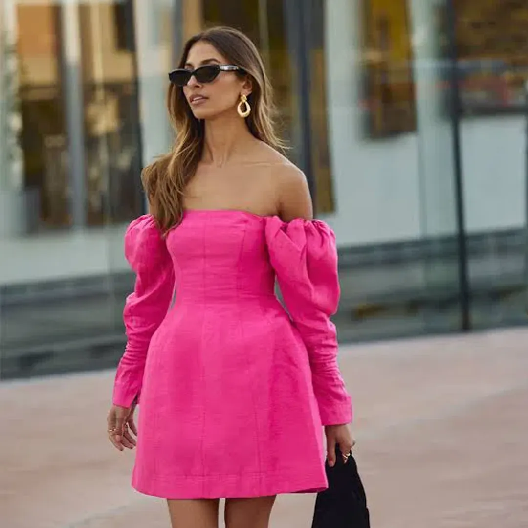 Aje Baret Sleeved Mini Dress Pink Size AU 10 for rent on The Volte - main image