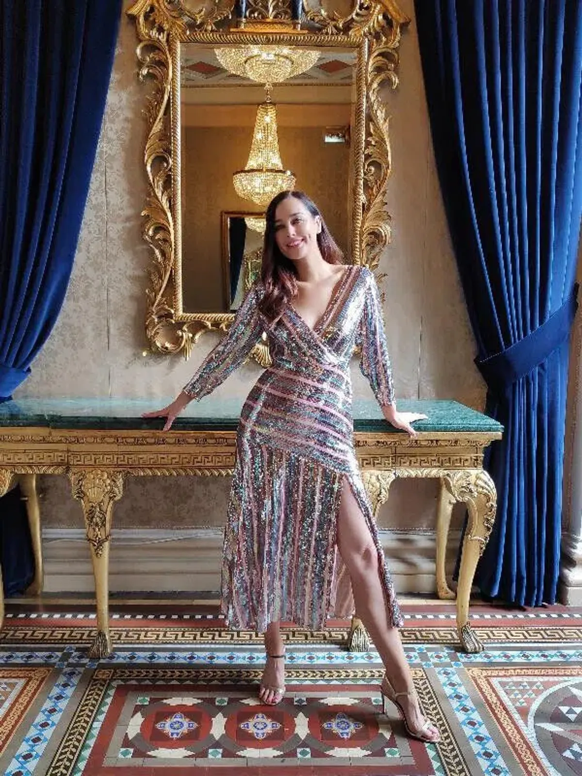 Rixo London Tyra Striped Sequined Crepe Midi Dress in Multi Size AU M - Image 2