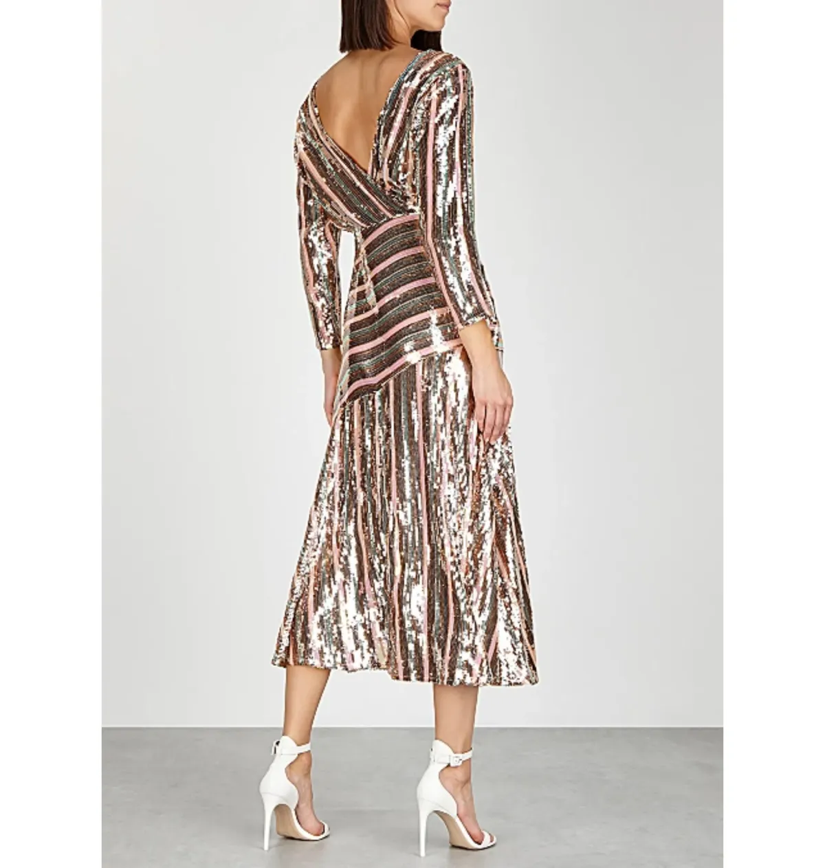 Rixo London Tyra Striped Sequined Crepe Midi Dress in Multi Size AU M - Image 3