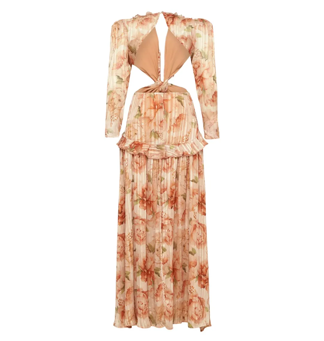 Sonya Moda Ruffle Cutout Maxi In Spiced Peonies Size AU 6 for rent on The Volte - main image