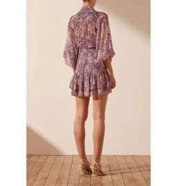 Shona Joy Aurier Button Up Ruched Mini Dress In Aurier Print Size AU 6 for rent on The Volte - image 3