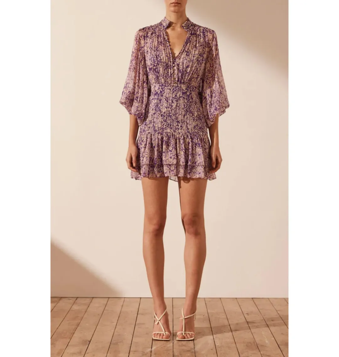 Shona Joy Aurier Button Up Ruched Mini Dress In Aurier Print Size AU 6 for rent on The Volte - main image