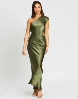 Bec & Bridge Delphine Asym Midi Dress Green Size 8 for rent on The Volte - image 1