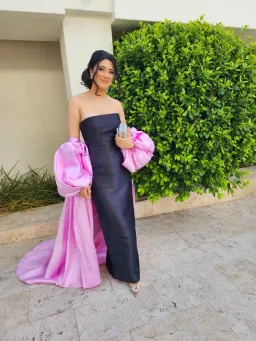 Solace London Pink Lea Puff Sleeve Maxi Dress Black Pink Size 10 for rent on The Volte - image 2