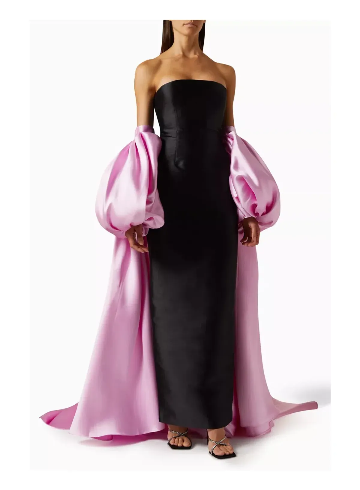 Solace London Pink Lea Puff Sleeve Maxi Dress Black Pink Size 10 for rent on The Volte - main image
