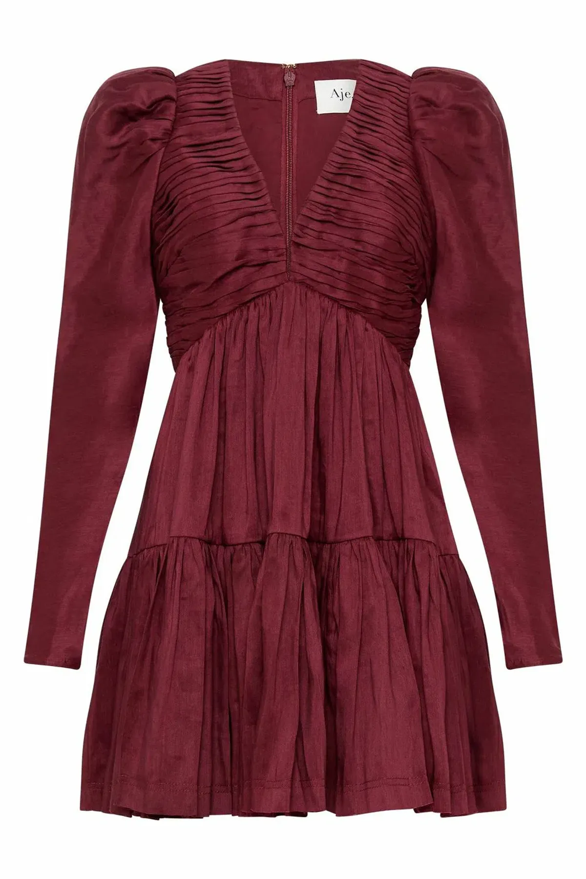 Aje Impasto Ruched Mini Dress Burgundy Size 8 - Image 4