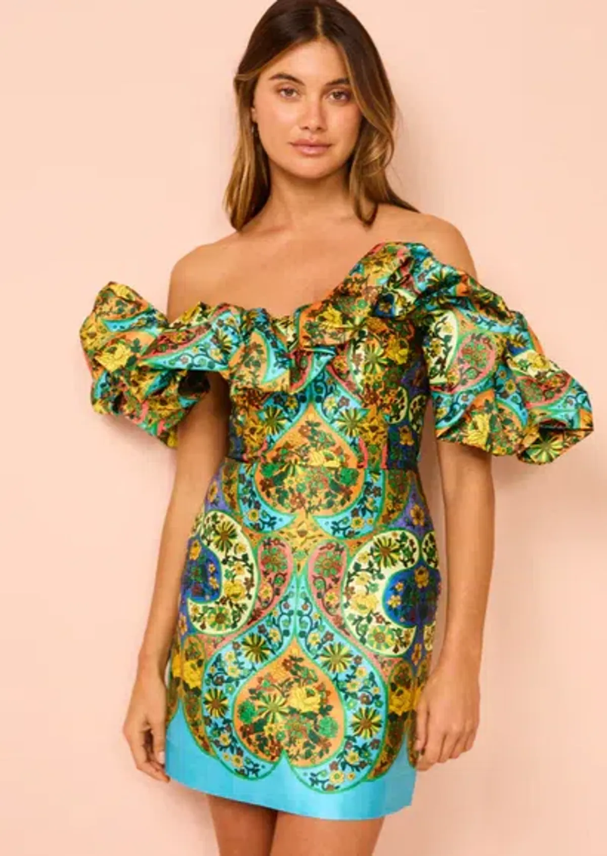 Alemais Sofie Off Shoulder Mini Dress Multi Floral Size AU 14 - Image 5